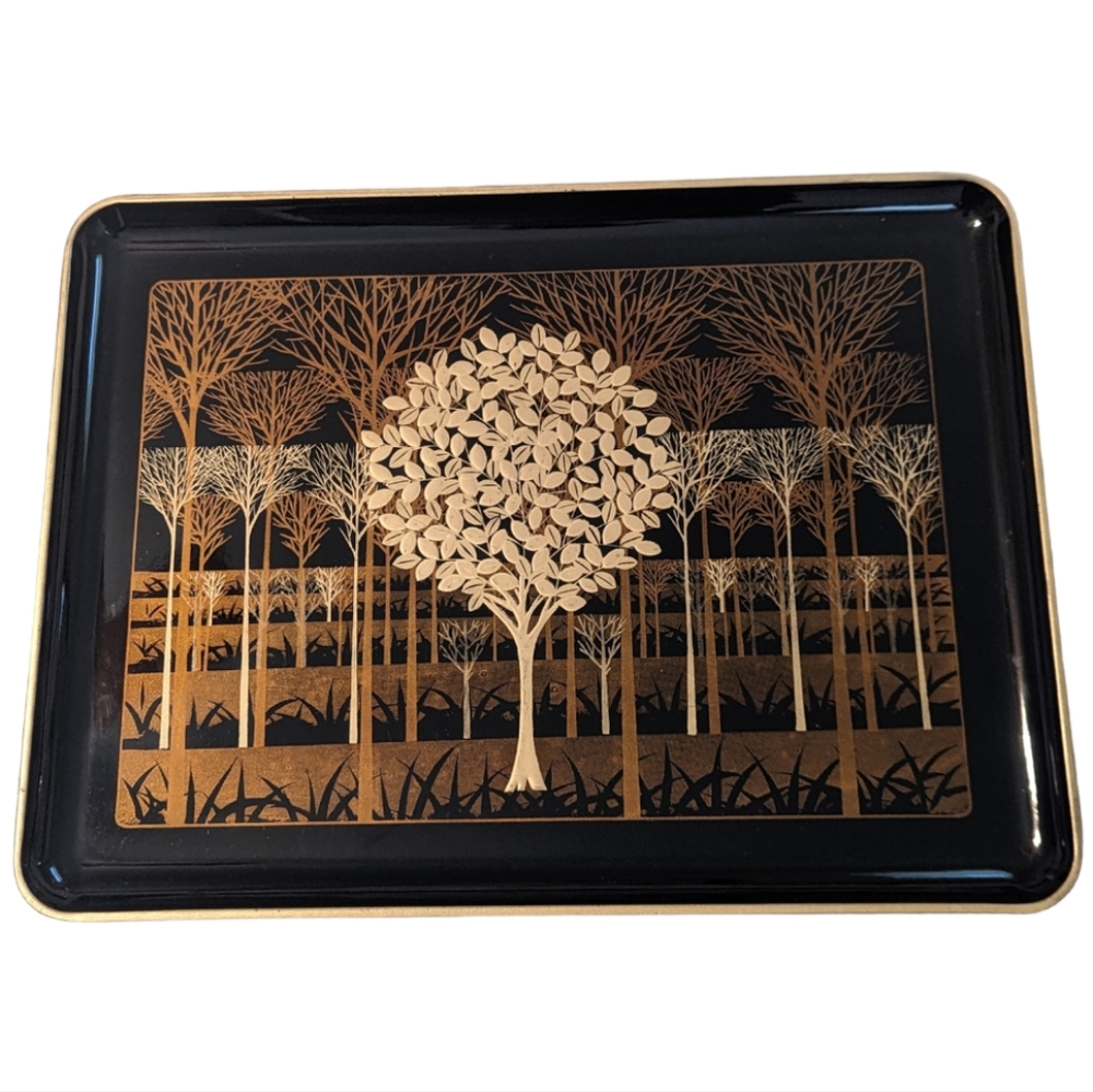 Vintage handcrafted Otagiri Golden Mist Design black lacquer tray